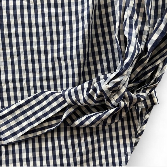 Theory off shoulder asymmetric gingham blouse with cuff ties - Picture 4 of 5